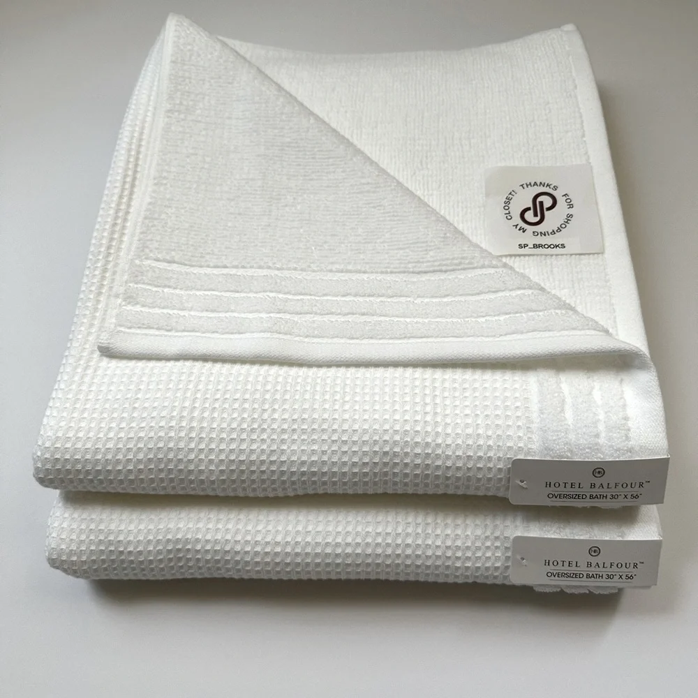 🎁9 PC Hotel Balfour Oversized Bath Towel Set- Cotton- White Waffle Texture